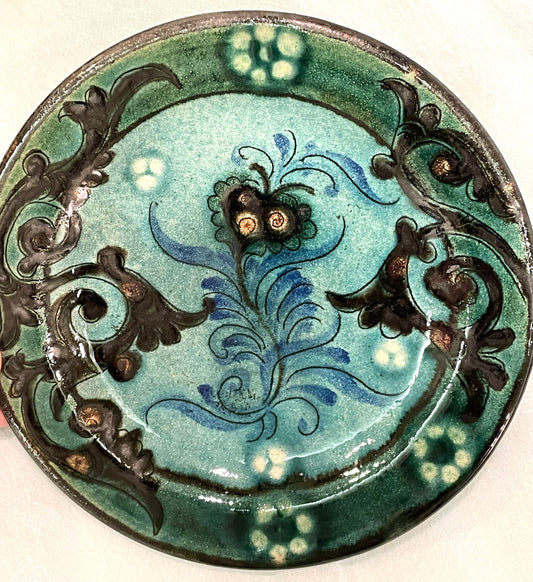 【新商品】リシタン陶器・手描き模様・17センチ皿 A(一点もの)