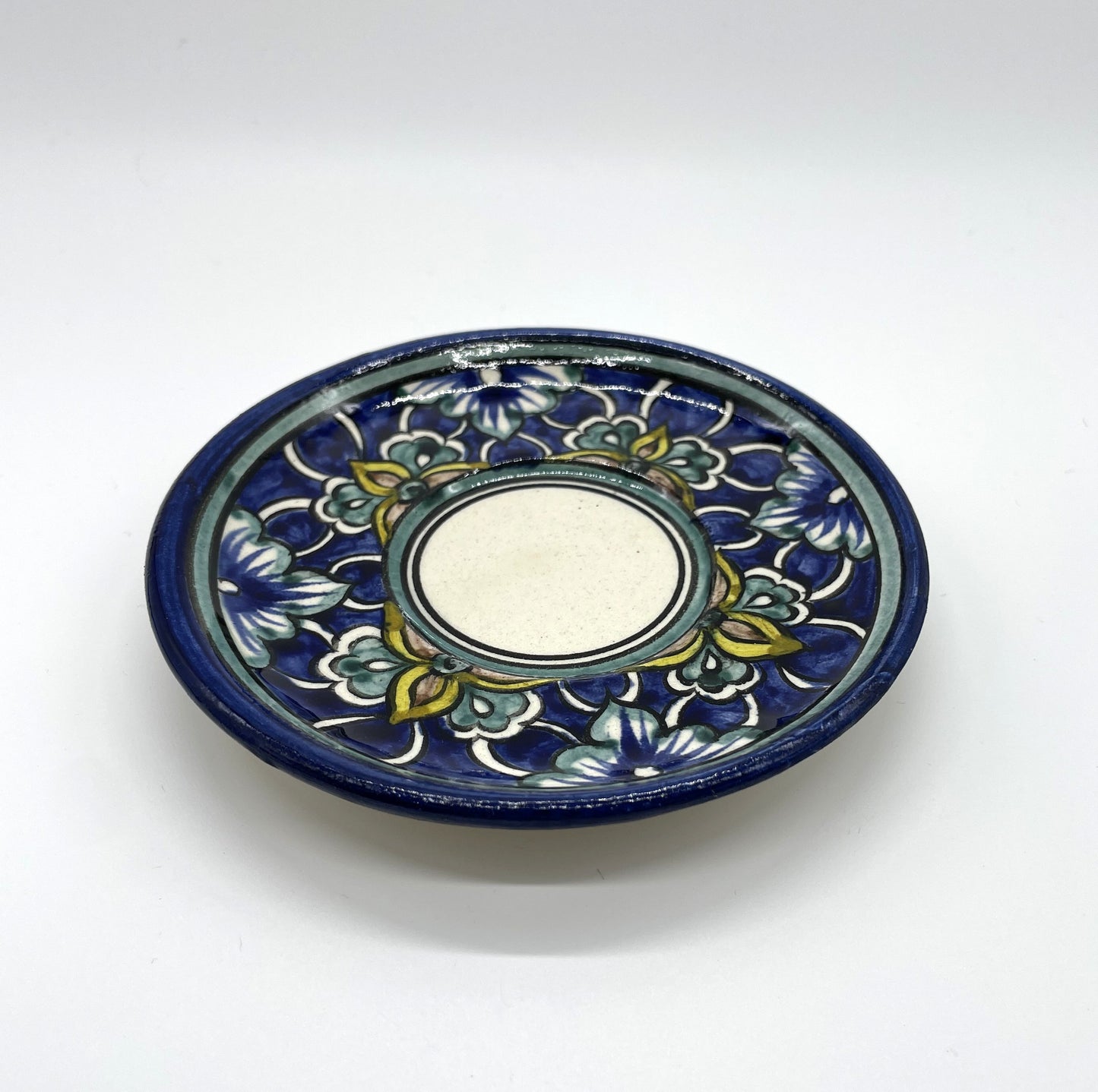 【リシタン陶器】小皿(石榴ザクロの花輪・職人による手描き)化粧ケース入り