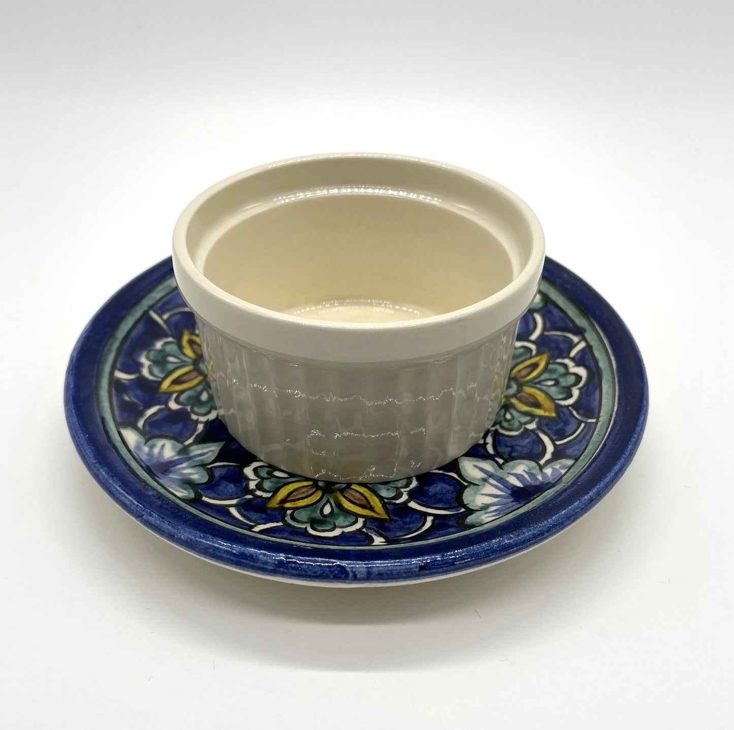 【リシタン陶器】小皿(石榴ザクロの花模様・職人による手描き)化粧ケース入り