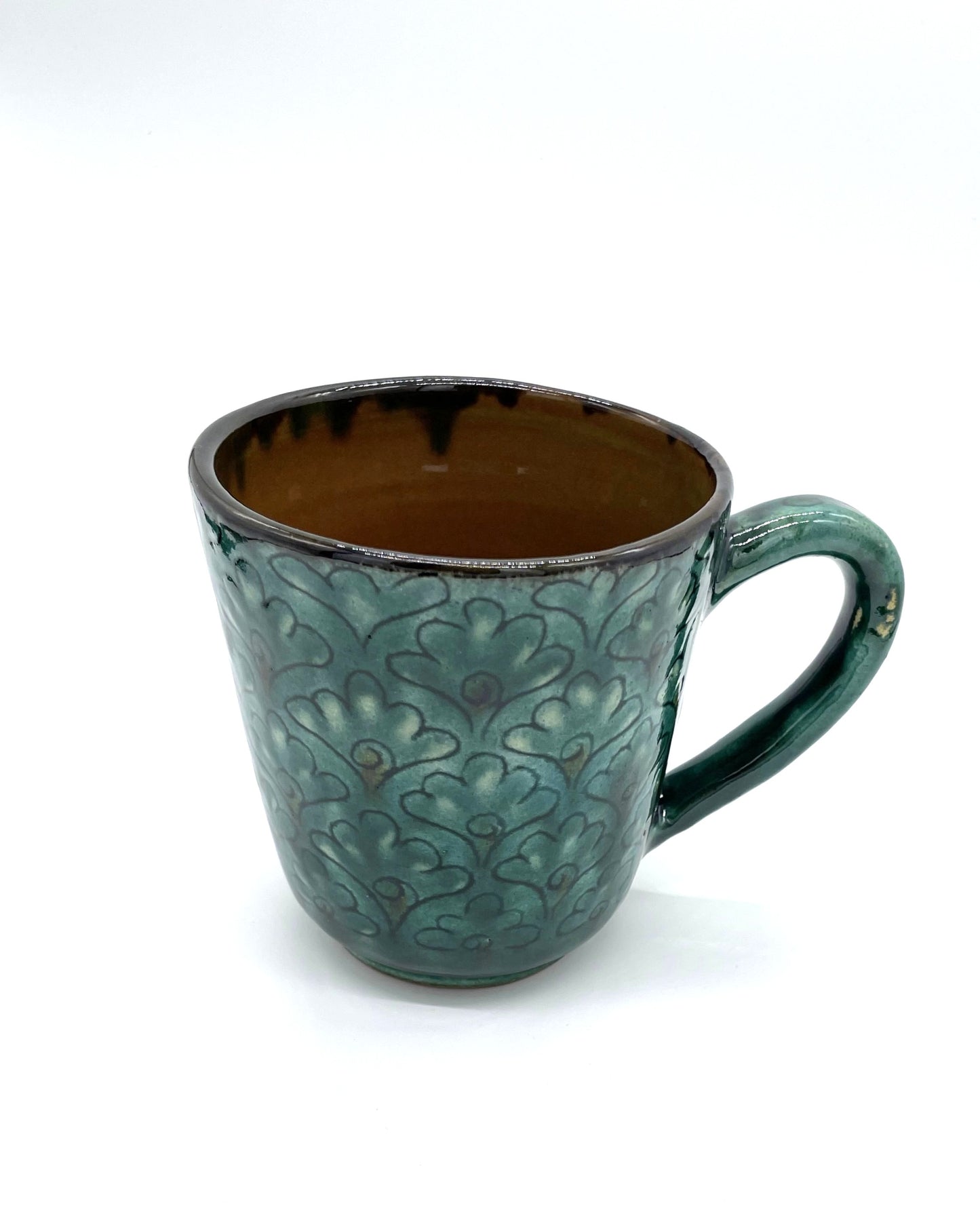 残り1点のみ【新商品・花模様】イシコールの深い青・リシタン陶器マグカップ(一点もの)