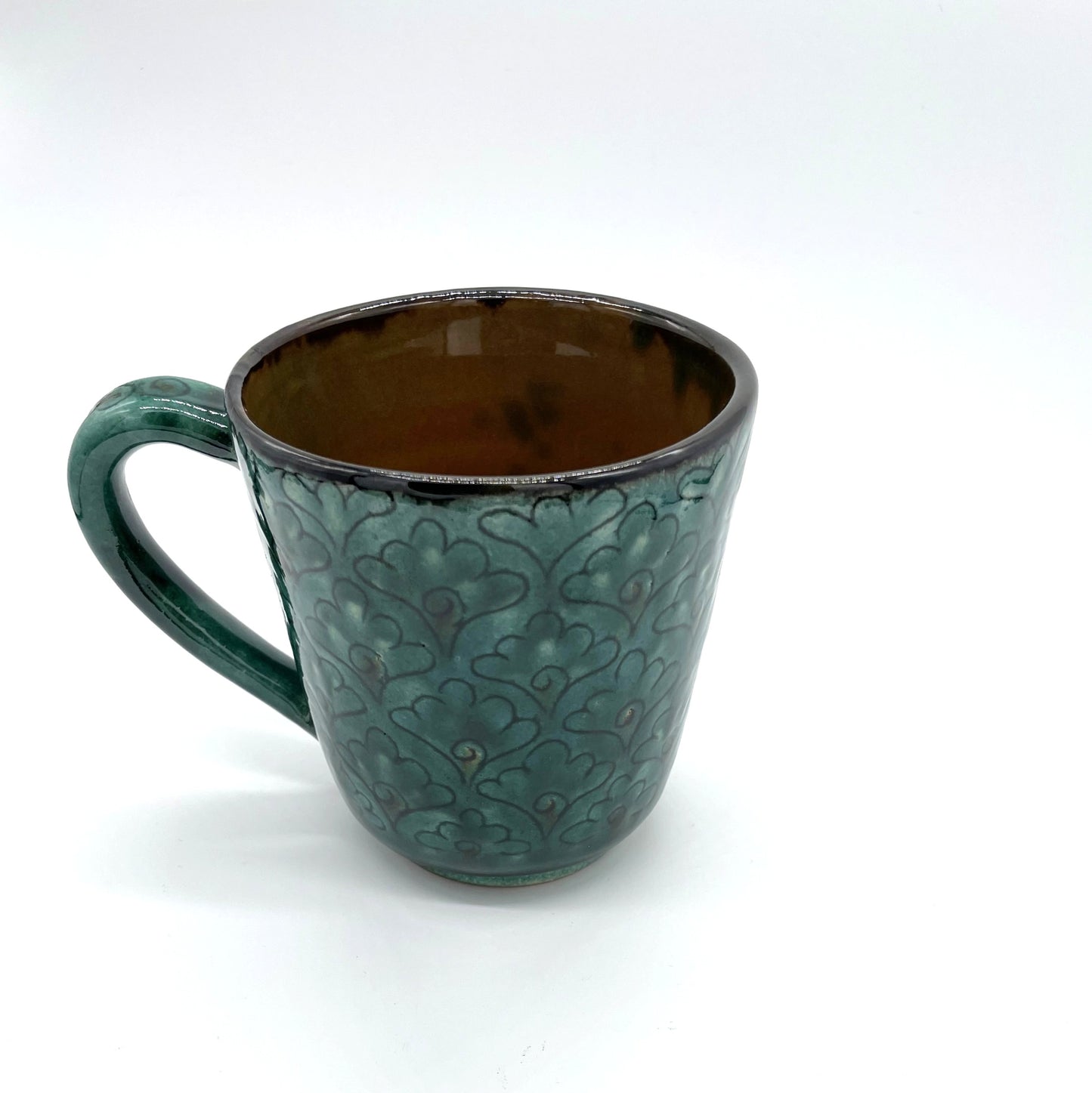 残り1点のみ【新商品・花模様】イシコールの深い青・リシタン陶器マグカップ(一点もの)