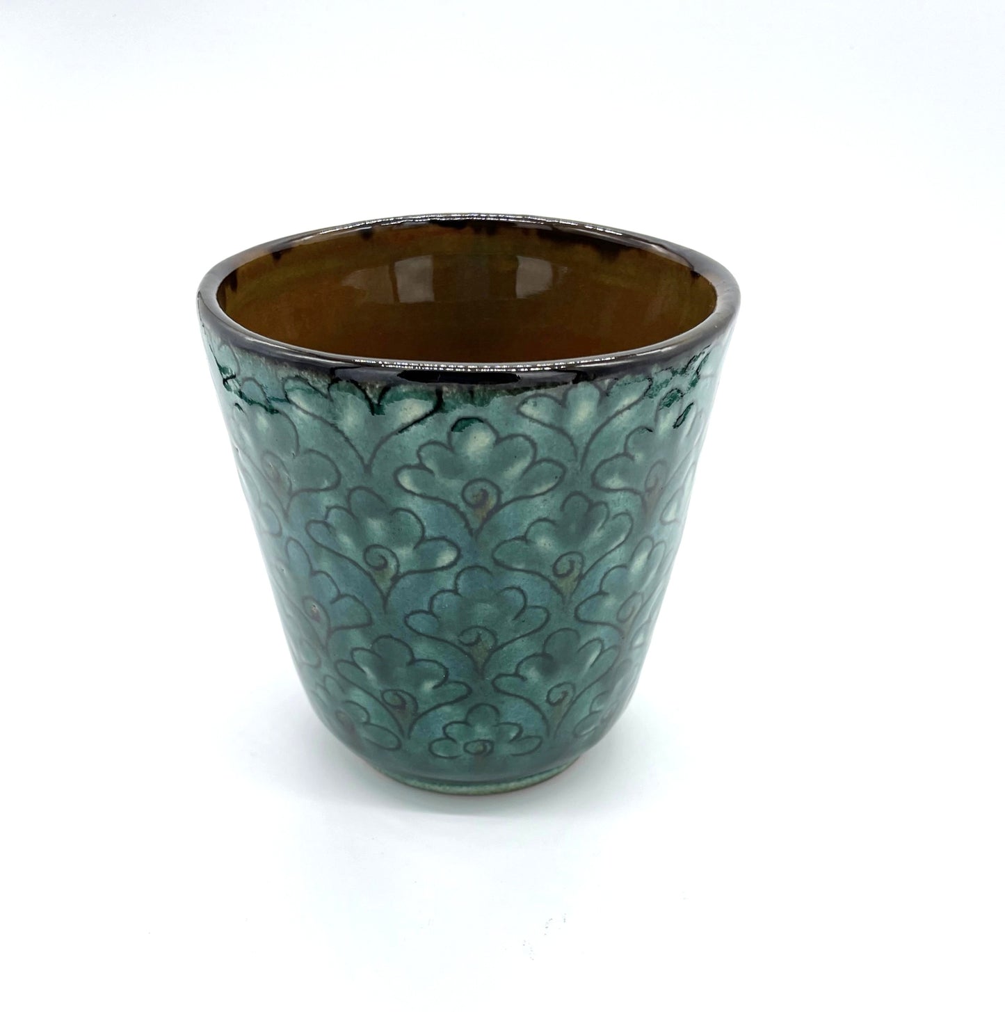 残り1点のみ【新商品・花模様】イシコールの深い青・リシタン陶器マグカップ(一点もの)