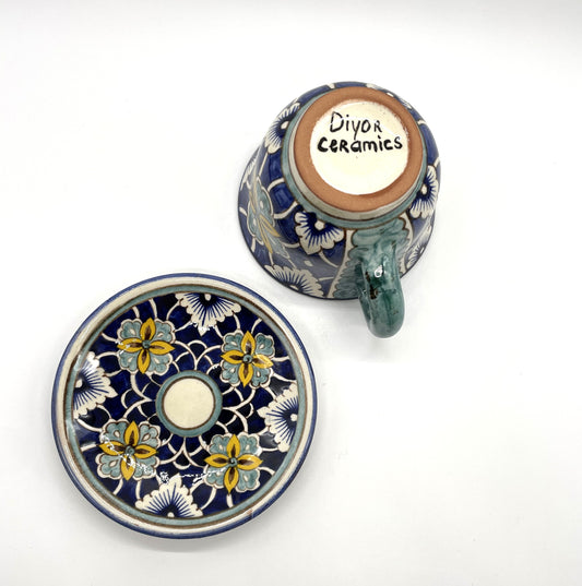 ディヨールさんが日本へ特別仕様★手描き【リシタン陶器B】カップ&小皿ソーサーのセット