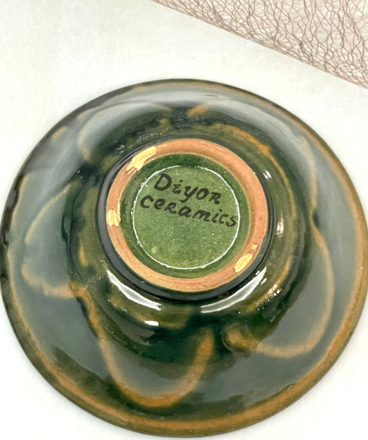 NEW【日本の本漆金つぎ×リシタン陶器】リシタン陶器「ザクロの花」・手描き模様(一点もの)直径14センチ