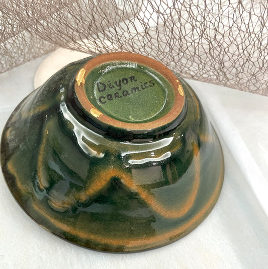 NEW【日本の本漆金つぎ×リシタン陶器】リシタン陶器「ザクロの花」・手描き模様(一点もの)直径14センチ