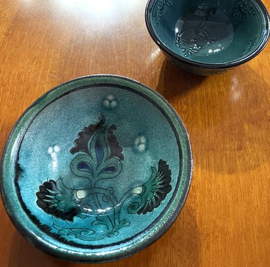 NEW【リシタン陶器】リシタン陶器「ザクロの花」・手描き模様(一点もの)直径14センチ