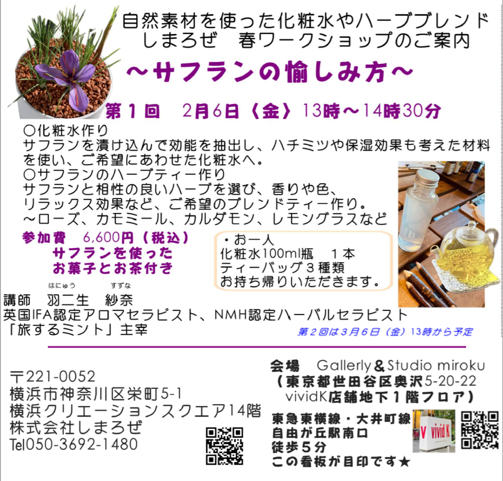 春ワークショップ１名様分★2月6日(金)チケット【定員８名】
