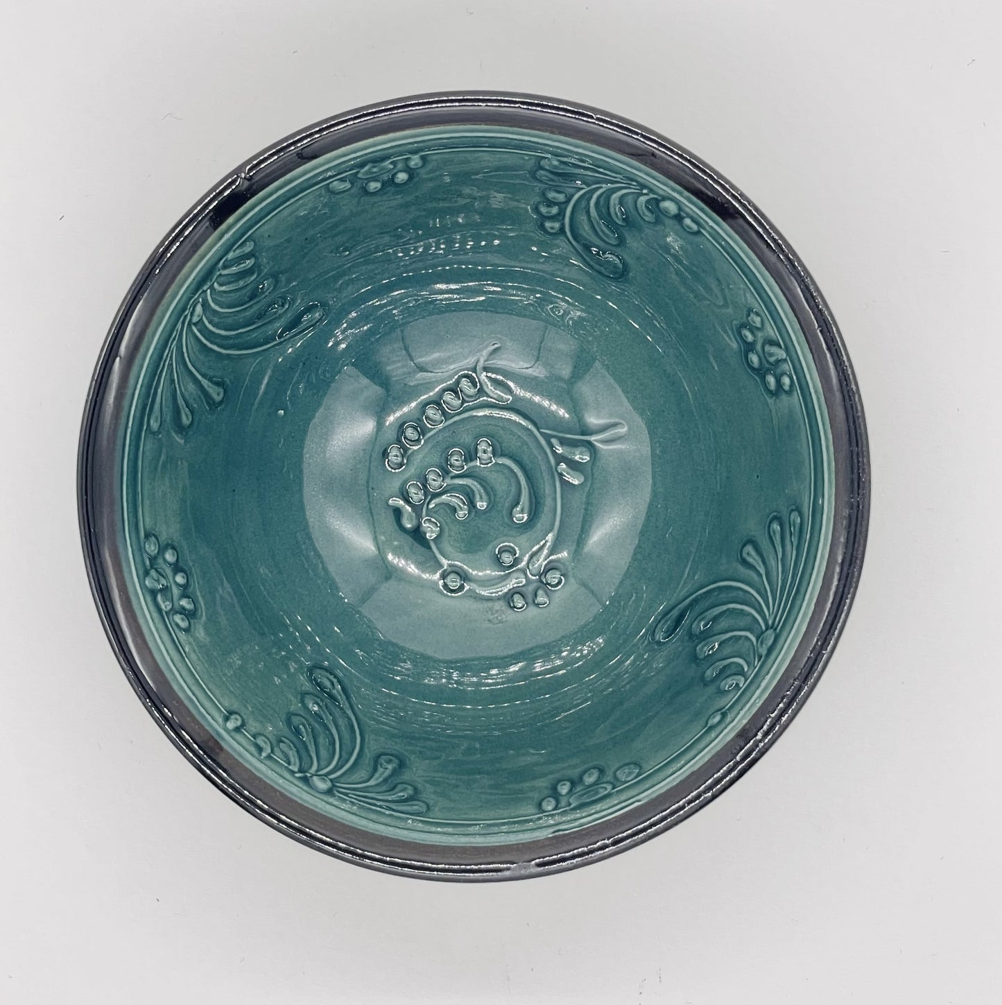 new【リシタンブルー・イシコールの深い青】カフェボウル（手描き茶碗・植物文様・一点物）