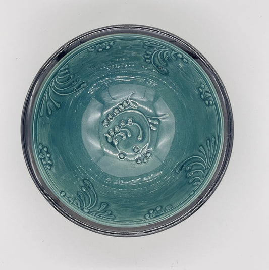 new【リシタンブルー・イシコールの深い青】カフェボウル（手描き茶碗・植物文様・一点物）