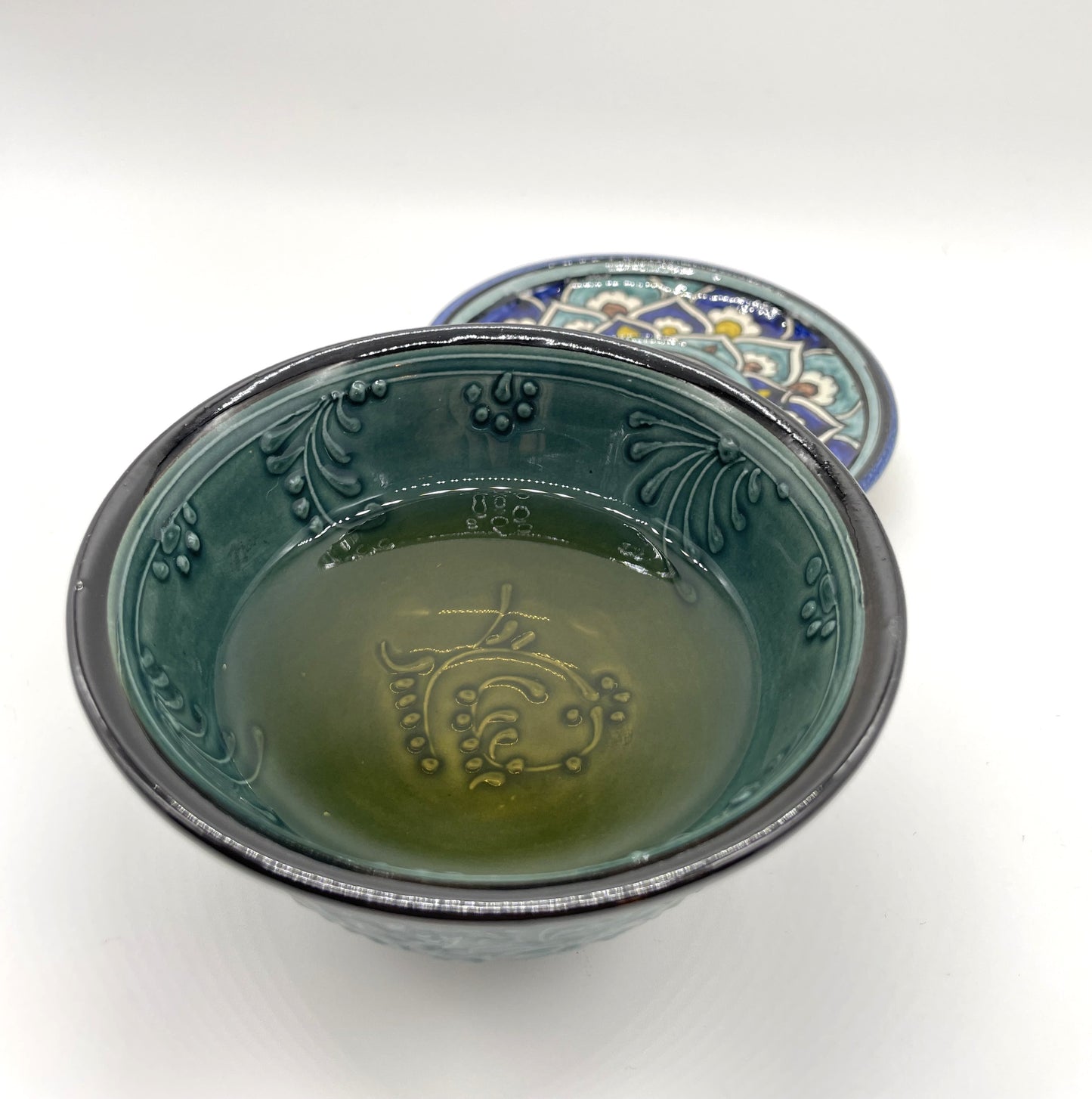 new【リシタンブルー・イシコールの深い青】カフェボウル（手描き茶碗・植物文様・一点物）