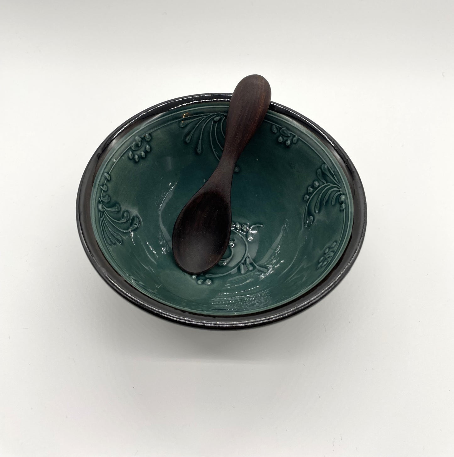 new【リシタンブルー・イシコールの深い青】カフェボウル（手描き茶碗・植物文様・一点物）