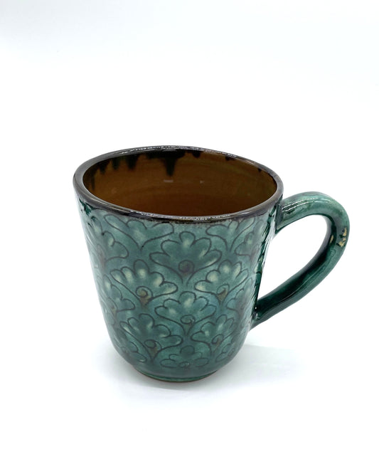 残り１点のみ【新商品・花模様】イシコールの深い青・リシタン陶器マグカップ（一点もの）