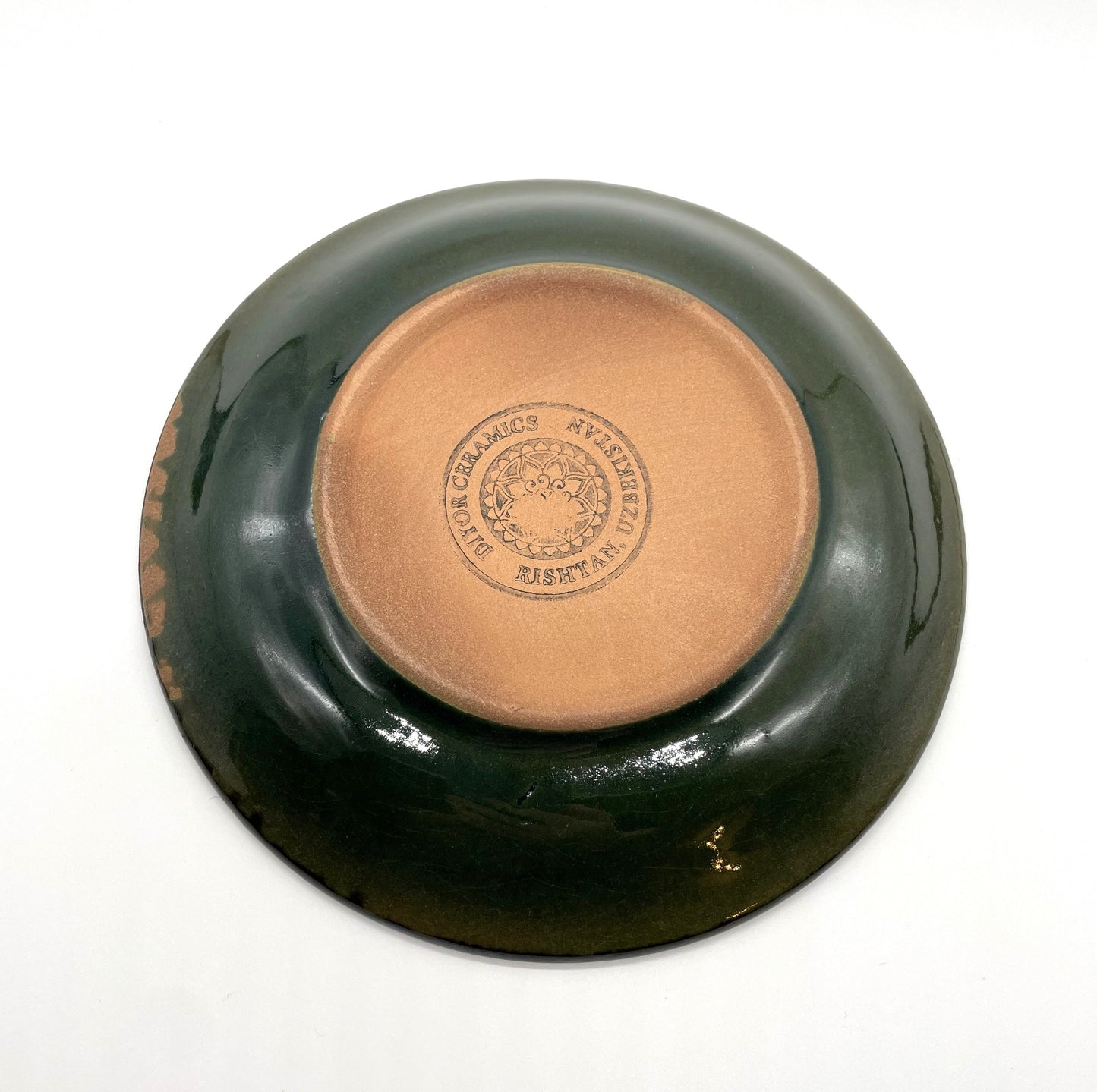 【新商品】リシタン陶器「ザクロの花と太陽」直径15.5センチ皿・手描き模様（一点もの）